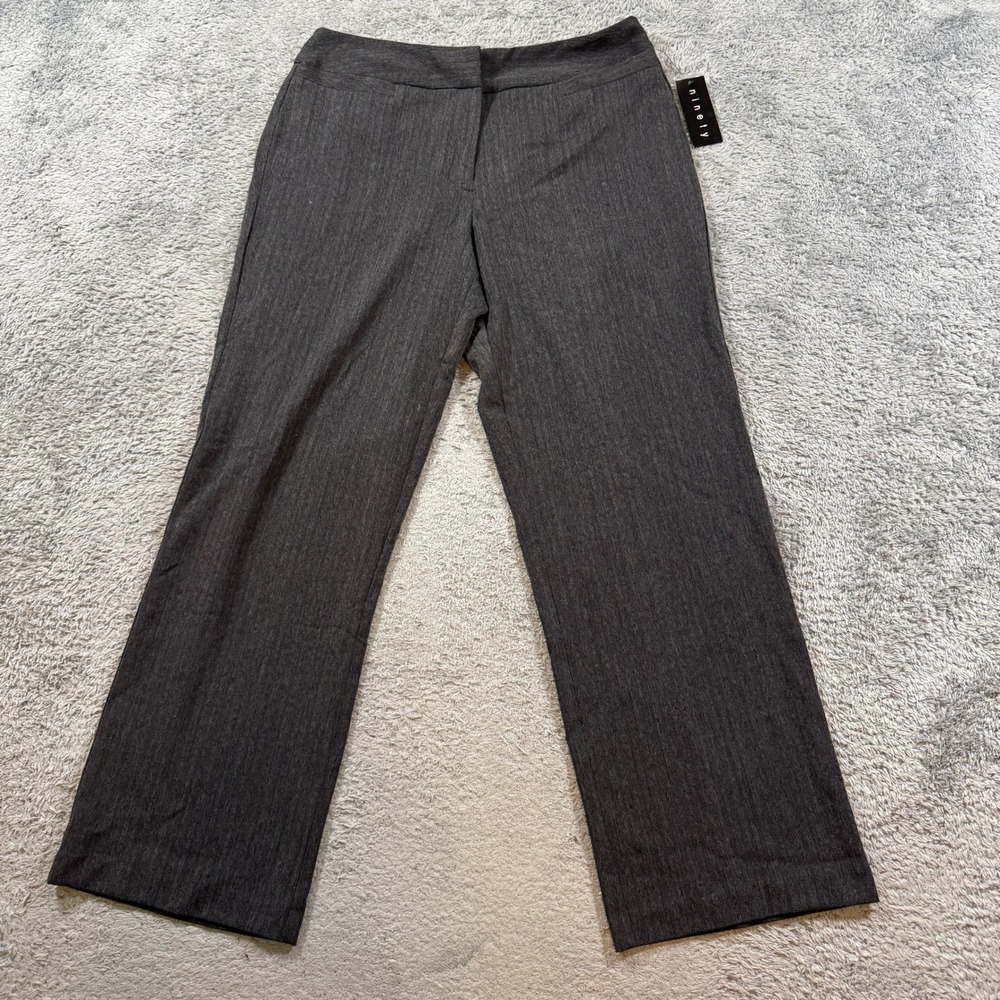 Ninety Womens Dress Pants 12 Charcoal Herringbone Flat Front Stretch NTY799 NWT